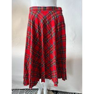 Chemisette  Pleated Vintage Plaid Skirt  8 Red  Plaid Wool Blend